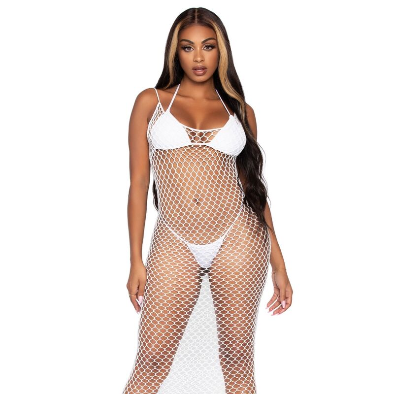 LEG AVENUE ACCESSORIES Robe Maxi Filet Torsadé Taille Unique Blanc - Aura Intime
