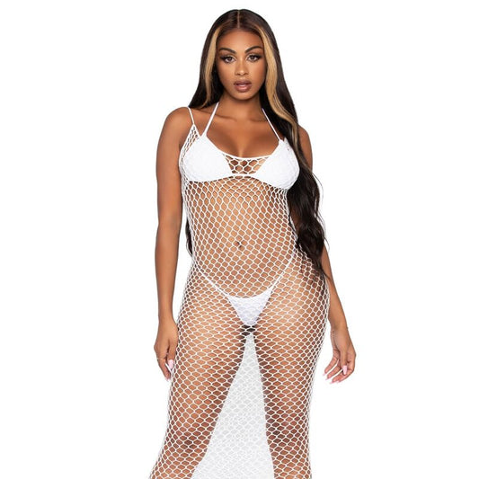LEG AVENUE ACCESSORIES Robe Maxi Filet Torsadé Taille Unique Blanc - Aura Intime