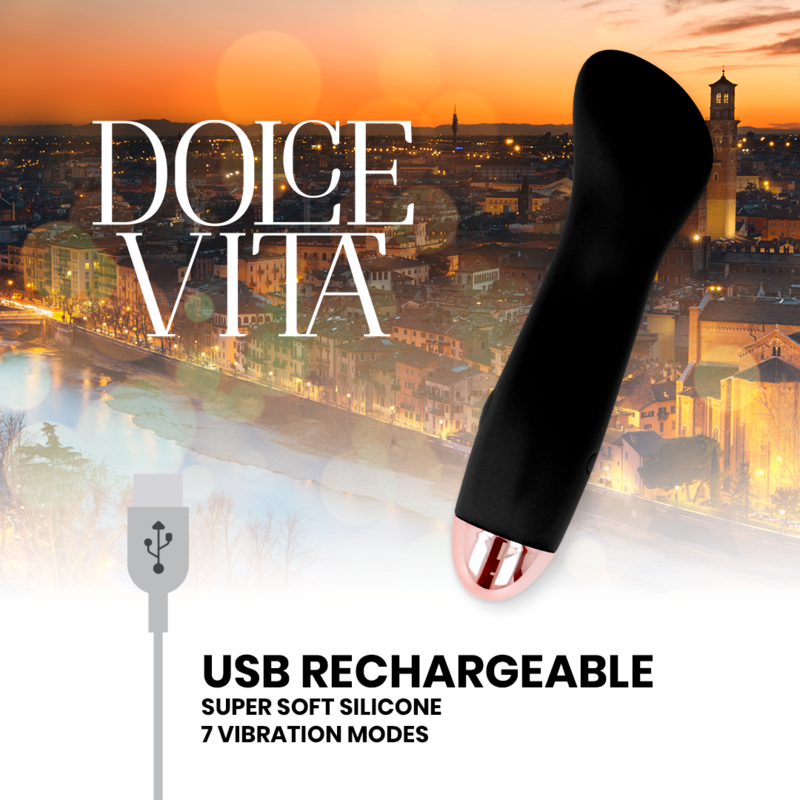 DOLCE VITA Vibrateur Rechargeable One Noir 7 Vitesses — accessoires inclus