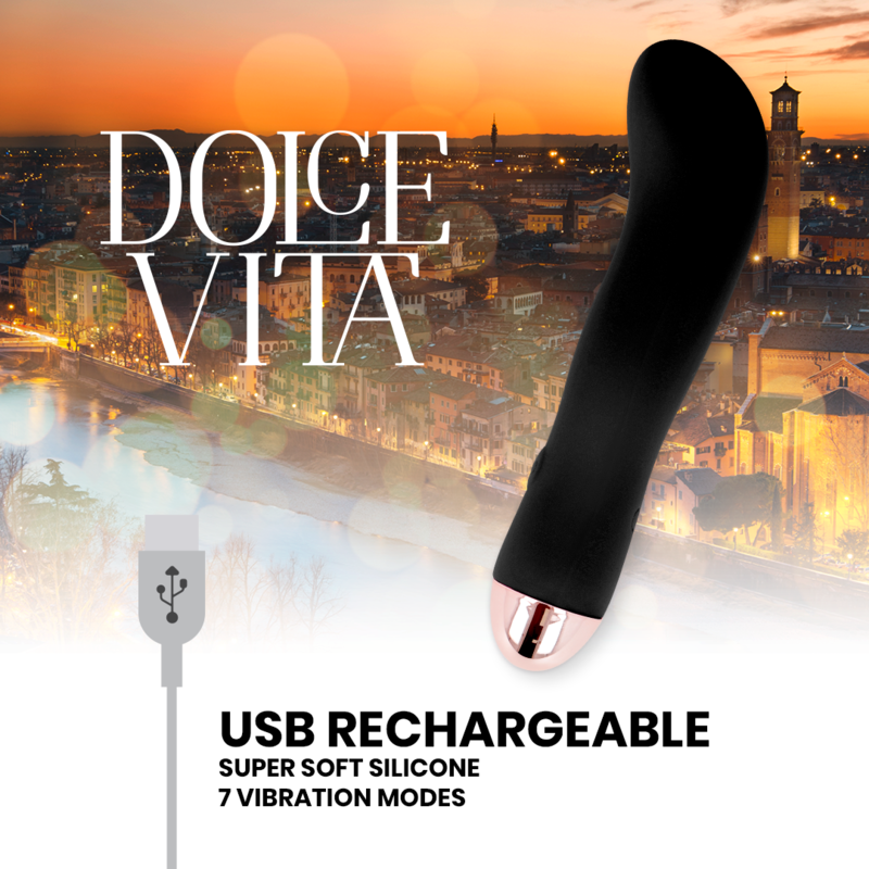 DOLCE VITA Vibrateur Rechargeable Deux Noir 7 Vitesses — accessoires inclus
