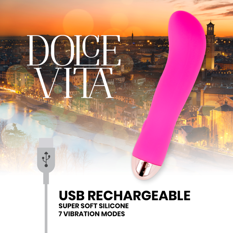 DOLCE VITA Vibrateur Rechargeable Deux Rose 7 Vitesses — accessoires inclus