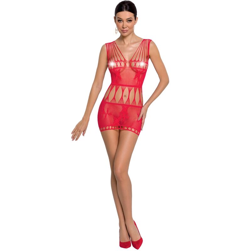 PASSION WOMAN Femme Bs090 Bodystocking Rouge Taille Unique - Aura Intime