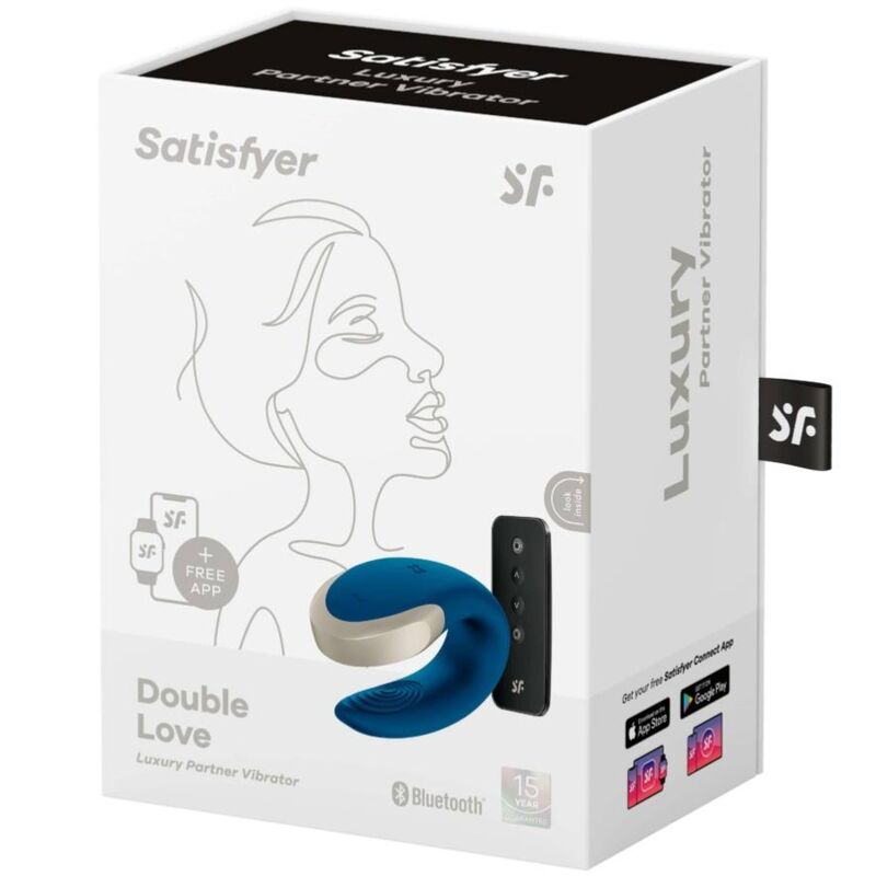 SATISFYER PARTNER Vibrateur Double Love Luxury Partner Bleu — accessoires inclus