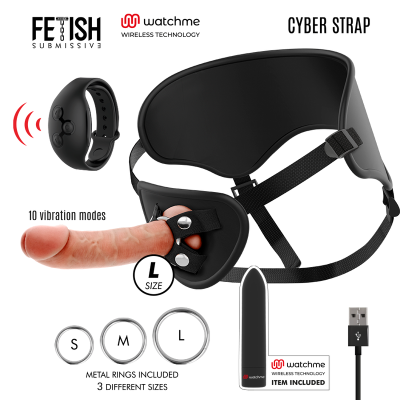 FETISH SUBMISSIVE CYBER STRAP - Harness With Dildo And Watchme Bullet Remote Control Technology L