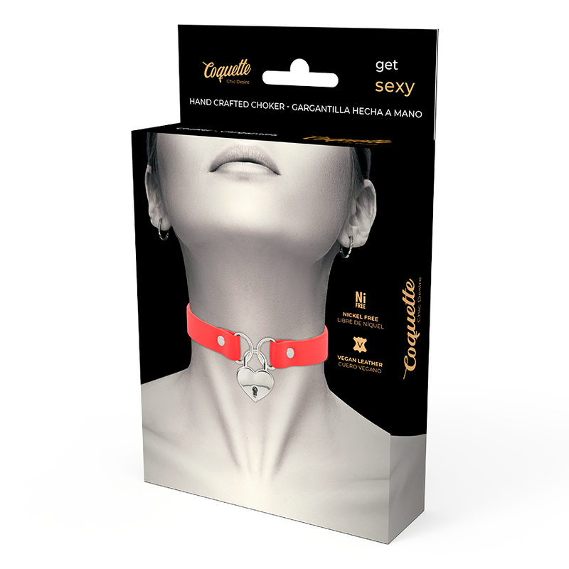 COQUETTE ACCESSORIES Collier Cuir Vegan Rouge Accessoire Coeur Cl? — accessoires inclus