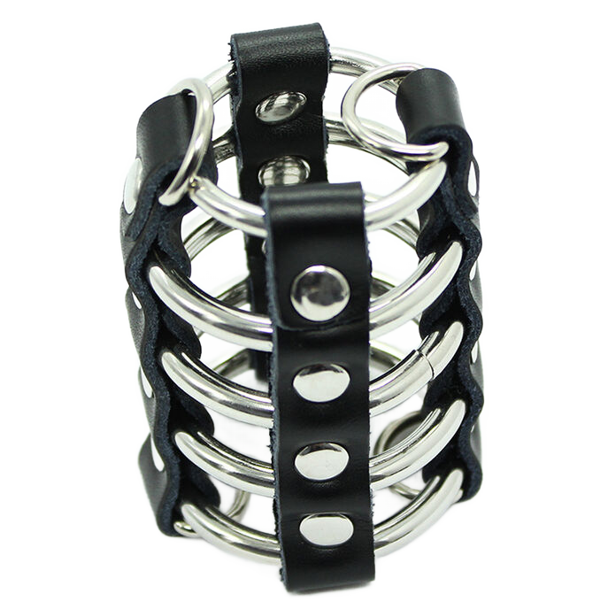 OHMAMA FETISH Cage Pénis Anneaux Métalliques Sangle Cuir - Aura Intime