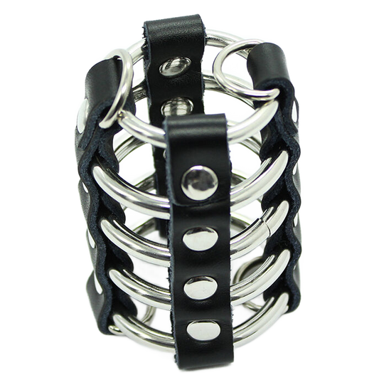 OHMAMA FETISH Cage Pénis Anneaux Métalliques Sangle Cuir - Aura Intime