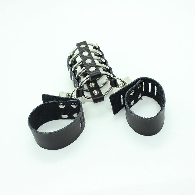 OHMAMA FETISH Cage Pénis Anneaux Métalliques Sangle Cuir — vue arrière