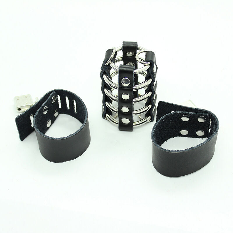 OHMAMA FETISH Cage Pénis Anneaux Métalliques Sangle Cuir — accessoires inclus