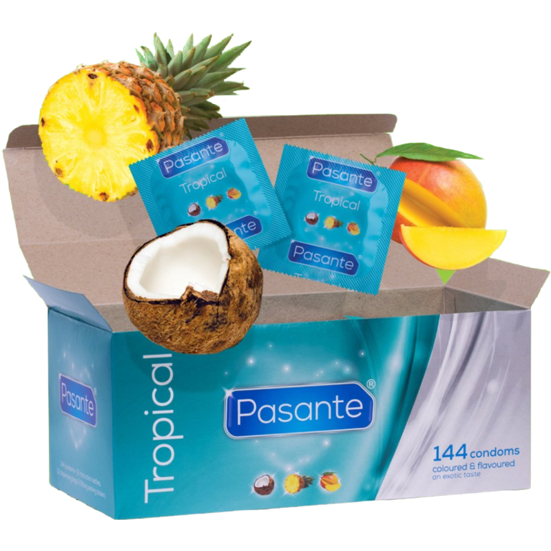 PASANTE PRÉSERVATIFS SAVEURS TROPICALES 144 UNITÉS - Aura Intime