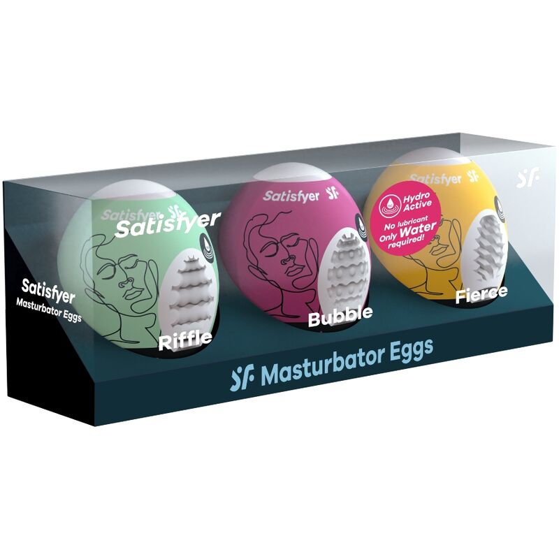 SATISFYER EGGS 3 OEUFS MASTURBATEURS RIFFLE, BUBBLE & FIERCE — vue détaillée