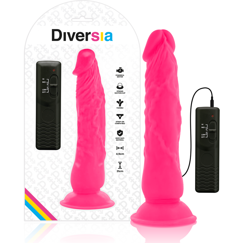 DIVERSIA DILDO VIBRANT FLEXIBLE ROSE 21 CM -O- 4.9 CM - Aura Intime