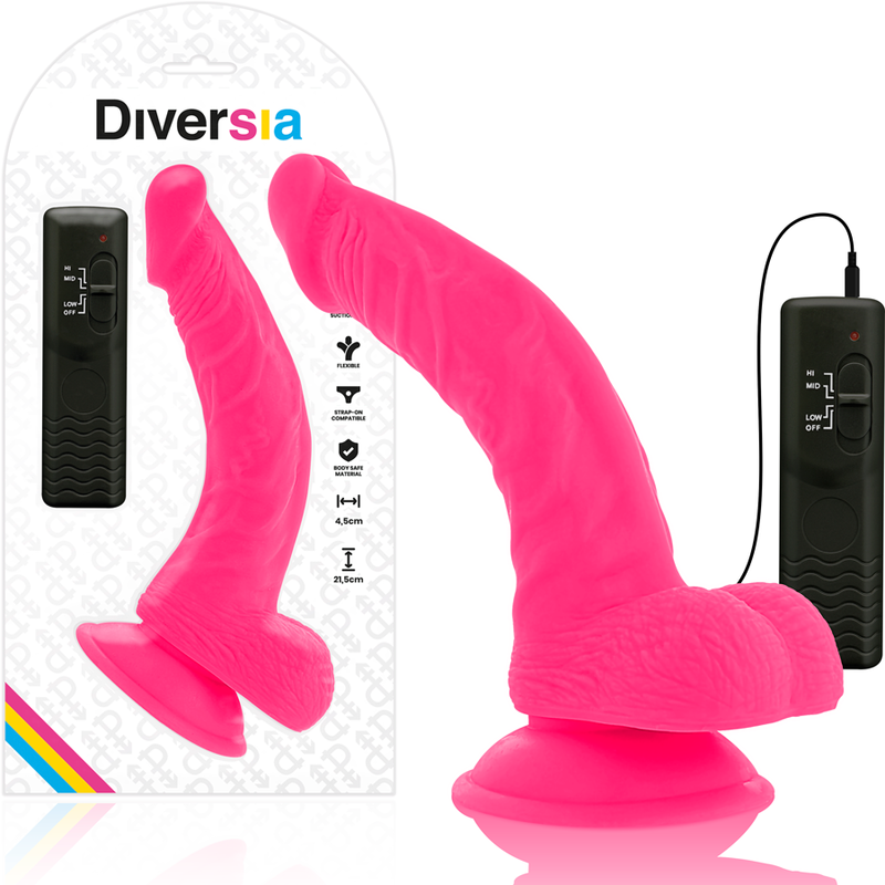 DIVERSIA DILDO VIBRANT FLEXIBLE ROSE 21.5 CM -O- 4.5 CM - Aura Intime
