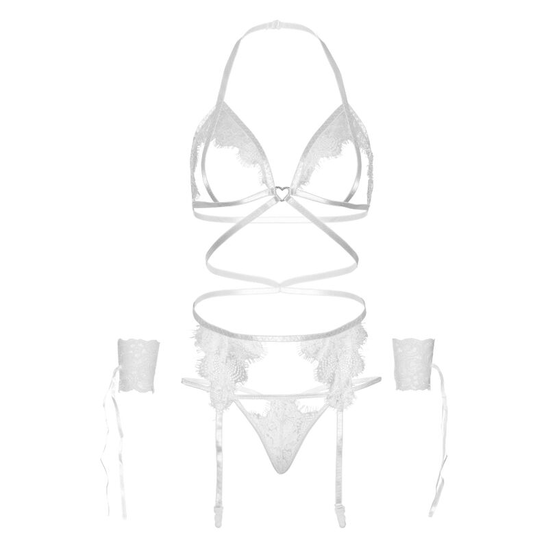 LEG AVENUE SETS Ensemble Quatre Pièces Soutien-Gorge, String, Porte-Jarre... — accessoires inclus