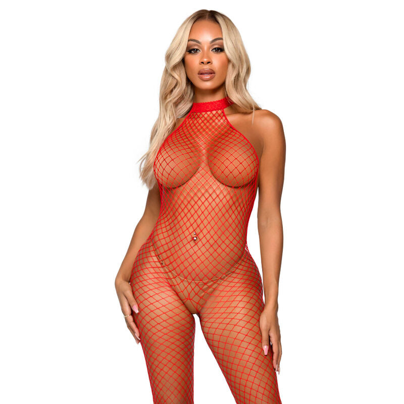 LEG AVENUE BODYSTOCKINGS Frivole Bodystocking - Col Racer Taille Unique Rouge - Aura Intime