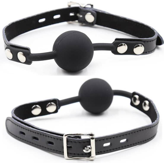 OHMAMA FETISH Bâillon Balle Silicone Ceinture Cuir (Cadenas Inclus) - Aura Intime