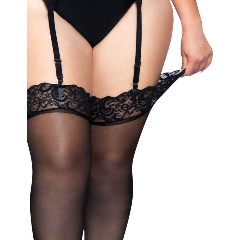 LEG AVENUE HOSIERY Outlet - Bas Nylon Noir Dentelle Top Plus — vue alternative