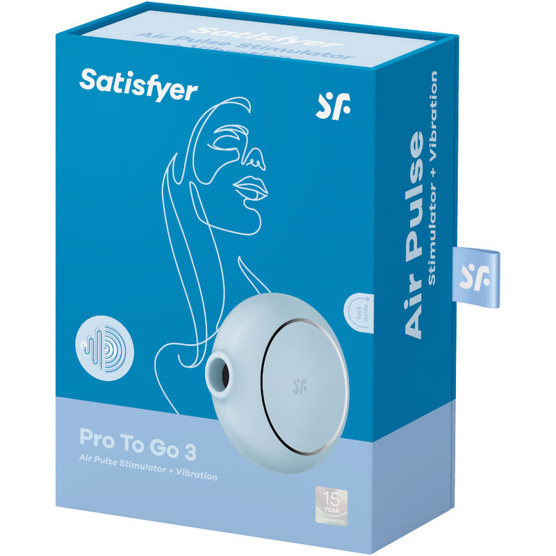 SATISFYER AIR PULSE Stimulateur Vibrateur Double Air Pulse Pro To Go 3 Bleu — accessoires inclus