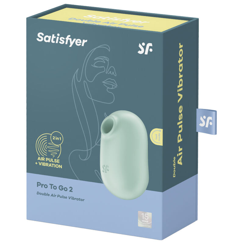 SATISFYER AIR PULSE Stimulateur Vibrateur Double Air Pulse Pro To Go 2 Vert — accessoires inclus