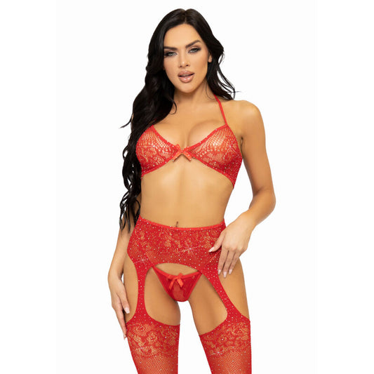 LEG AVENUE SETS Ensemble Trois Pièces Soutien-Gorge, String Bas Taille Un... - Aura Intime