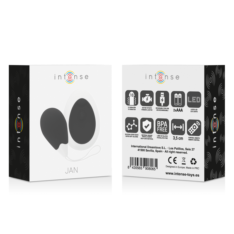 INTENSE REMOTE CONTROL OEUF VIBRANT JAN TÉLÉCOMMANDE NOIR — accessoires inclus