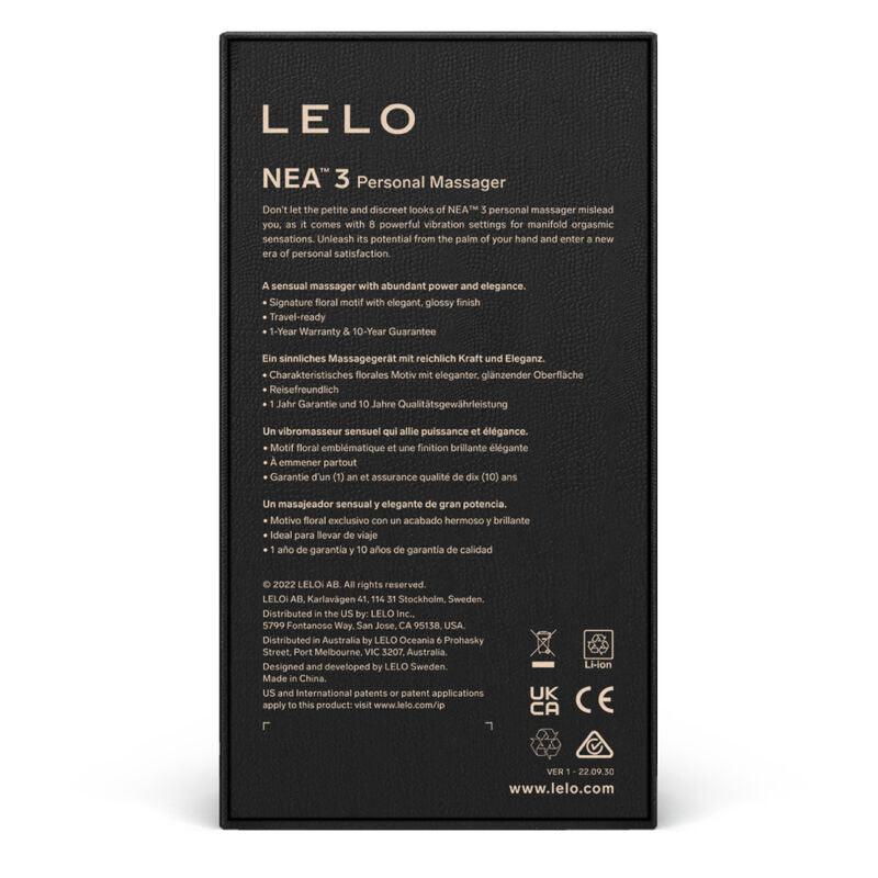 LELO Nea 3 Masseur Personnel Noir — accessoires inclus