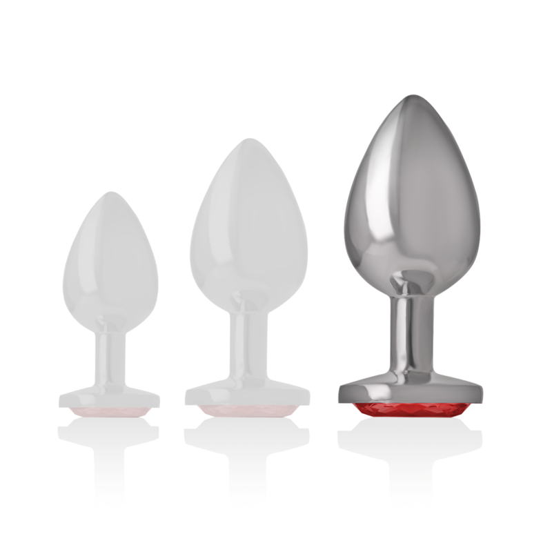 INTENSE ANAL TOYS Plug Anal Métal Aluminium Cristal Rouge Taille L — accessoires inclus