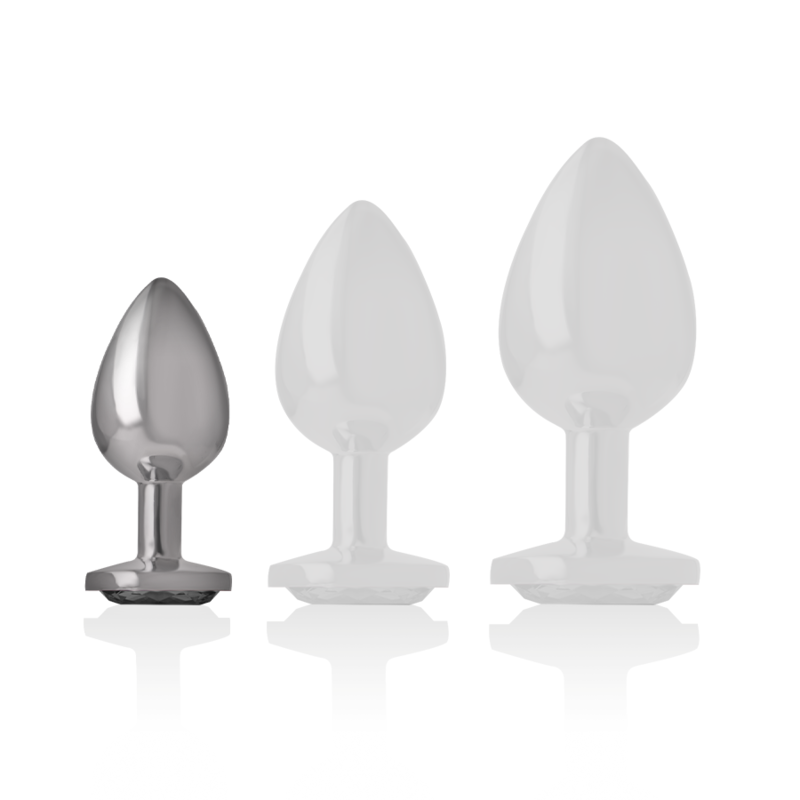 INTENSE ANAL TOYS Plug Anal Métal Aluminium Cristal Noir Taille S — accessoires inclus