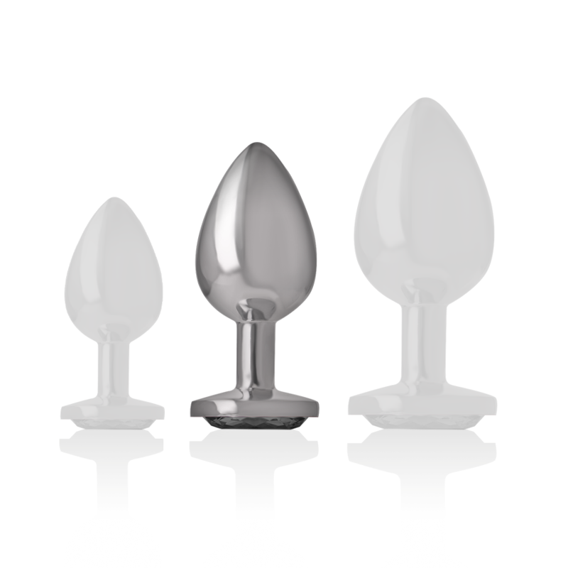 INTENSE ANAL TOYS Plug Anal Métal Aluminium Verre Noir Taille M — accessoires inclus