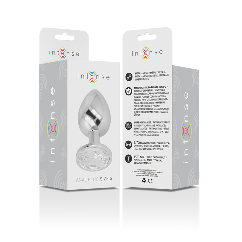 INTENSE ANAL TOYS Plug Anal Métal Aluminium Cristal Dargent Taille S — accessoires inclus