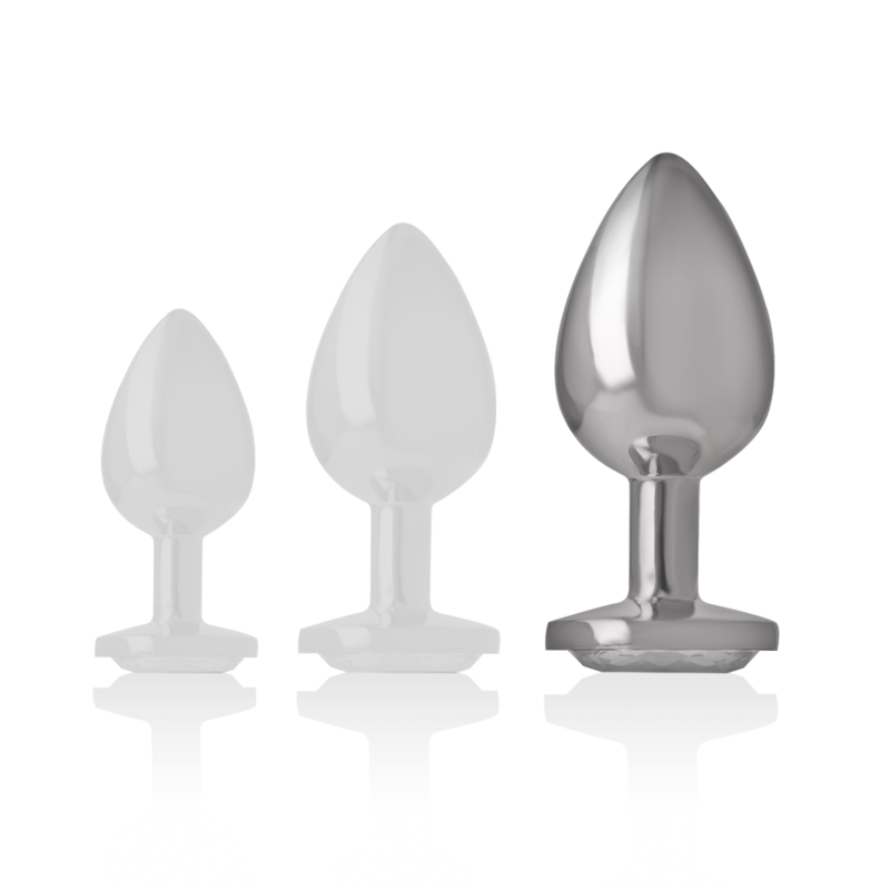 INTENSE ANAL TOYS Plug Anal Métal Aluminium Cristal Dargent Taille L — accessoires inclus