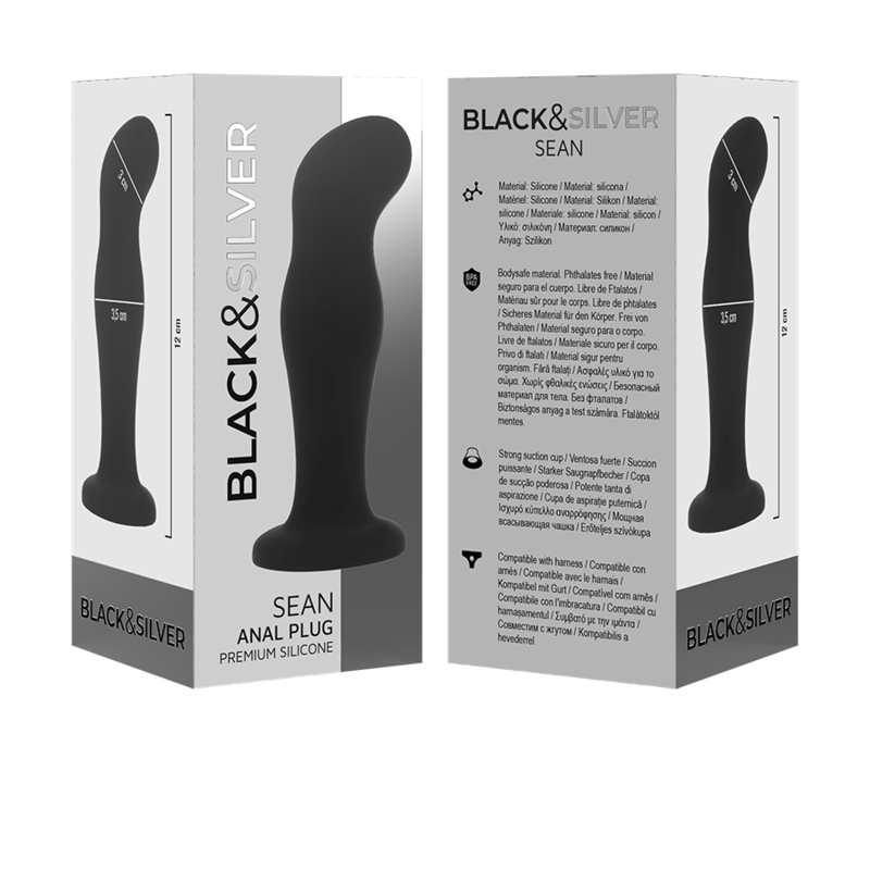 BLACK&SILVER Sean Plug Anal Premium Silicone Noir — accessoires inclus