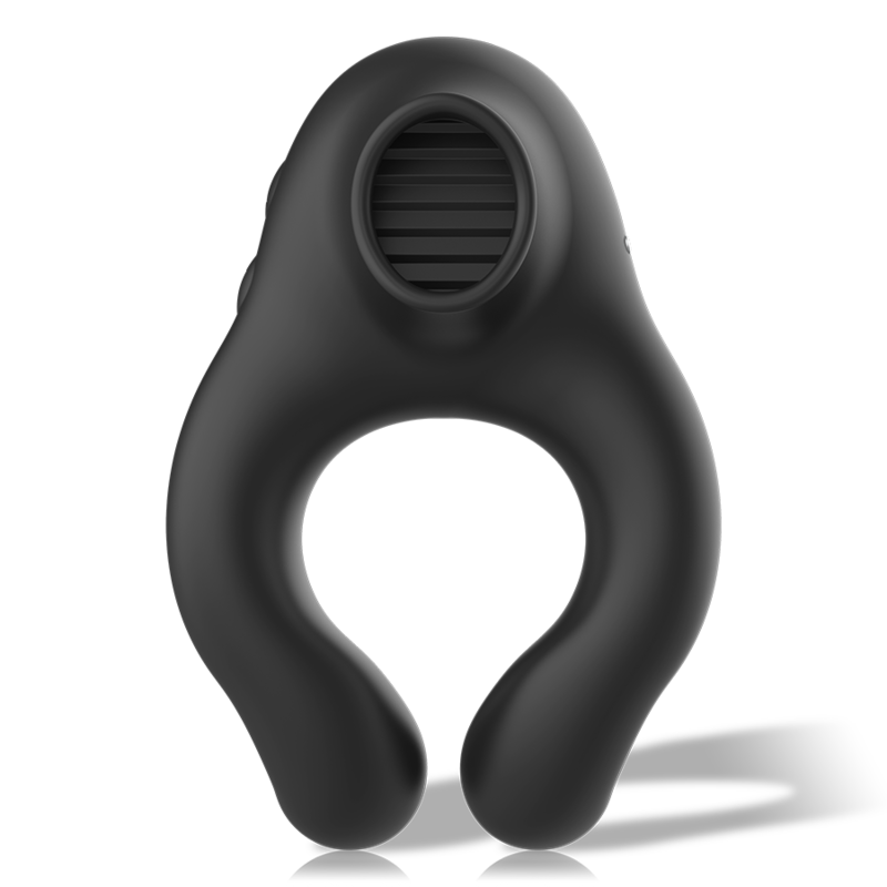BLACK&SILVER - Rechargeable Silicone Vibrating Cock Ring with 3 Motors, Black
