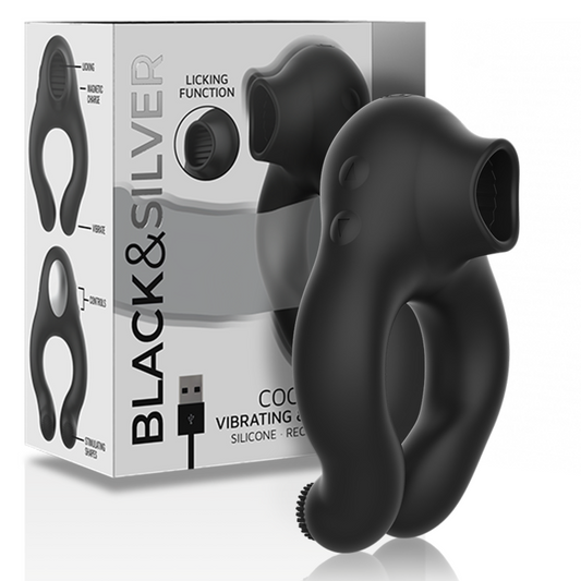 BLACK&SILVER ANNEAU VIBRATEUR SILICONE 3 MOTEURS RECHARGEABLE NOIR - Aura Intime