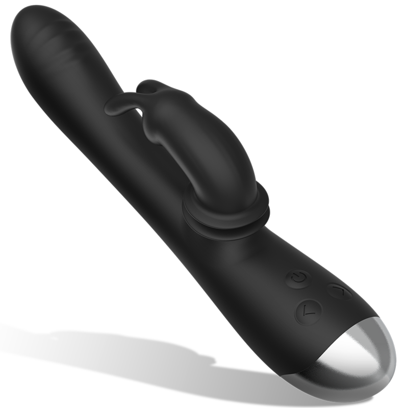 BLACK&SILVER Dj. Stimulateur Lapin Rechargeable Silicone Adam Noir - Aura Intime