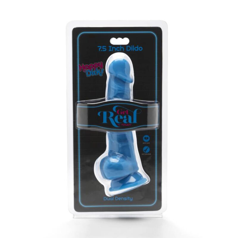 GET REAL HAPPY DICKS 19 CM BALLES BLEU — vue détaillée
