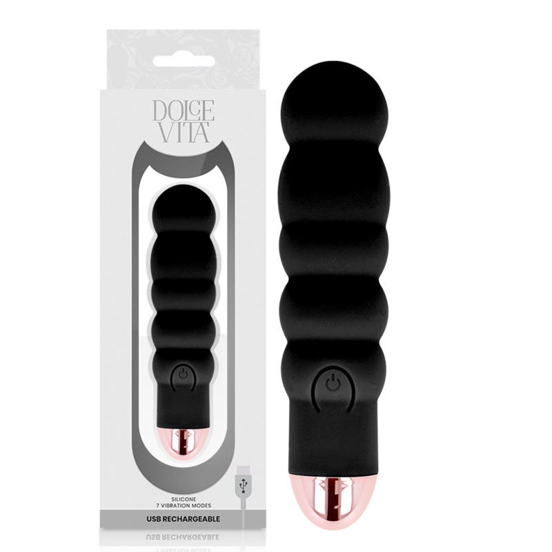 DOLCE VITA Vibrateur Rechargeable Six Noir 7 Vitesses - Aura Intime