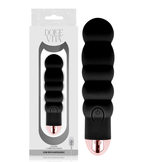 DOLCE VITA Vibrateur Rechargeable Six Noir 7 Vitesses - Aura Intime