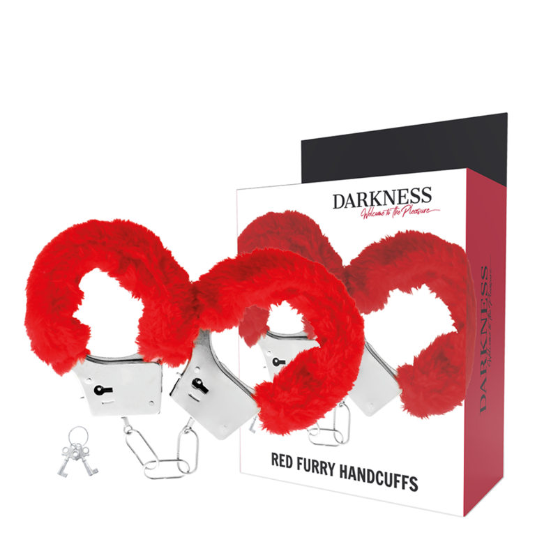DARKNESS BONDAGE Menottes Métal Doublées Rouges - Aura Intime