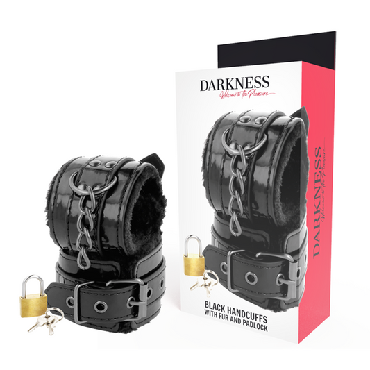 DARKNESS BONDAGE Menottes Ajustables Cuir Noir Cadenas - Aura Intime