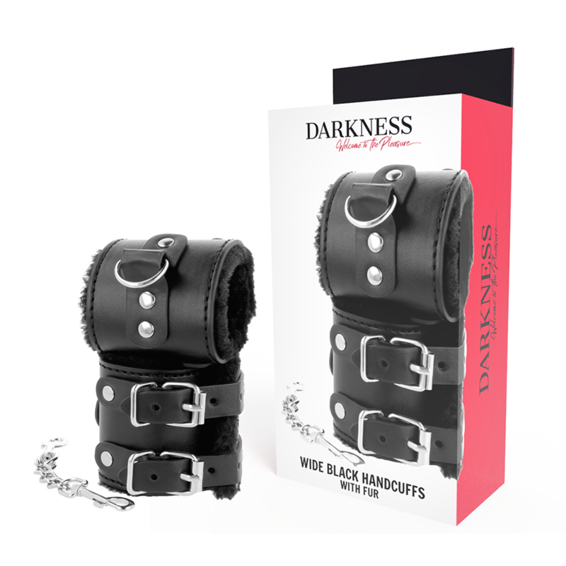 DARKNESS BONDAGE Menottes Ajustables Cuir Noir Doublure - Aura Intime