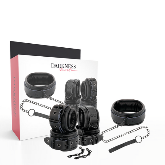 DARKNESS Menottes Collier Cuir Noir - Aura Intime