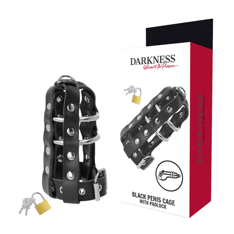 DARKNESS BONDAGE Cage Chasteté Cuir Serrure - Aura Intime