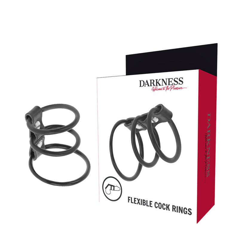 DARKNESS BONDAGE ENSEMBLE 3 ANNEAUX PÉNIS FLEXIBLES - Aura Intime