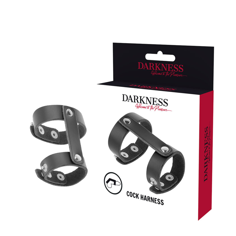 DARKNESS BONDAGE ANNEAU PÉNIS TESTICULES RÉGLABLE CUIR - Aura Intime