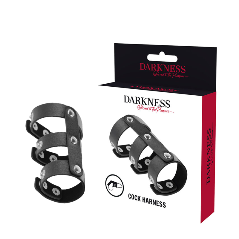DARKNESS BONDAGE DOUBLE ANNEAU PÉNIS TESTICULES CUIR RÉGLABLE - Aura Intime