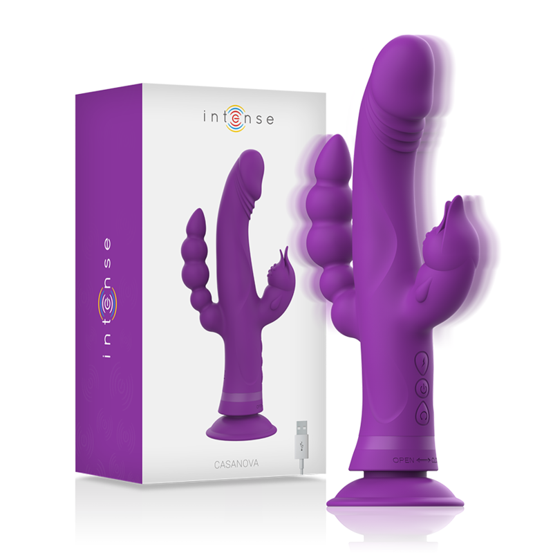 INTENSE HIGH TECH Vibrateur Silicone Casanova Rabbit Triple Moteur Violet - Aura Intime