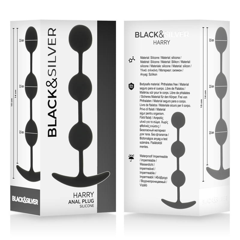 BLACK&SILVER Chapelet Anal Harry 3 Sphères Silicone 14 Cm — accessoires inclus