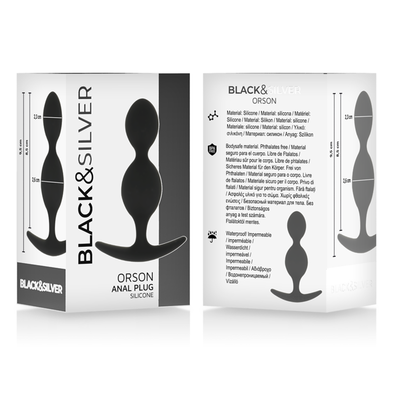 BLACK&SILVER Plug Orson Silicone 2 Ondes Anal 9 Cm — accessoires inclus