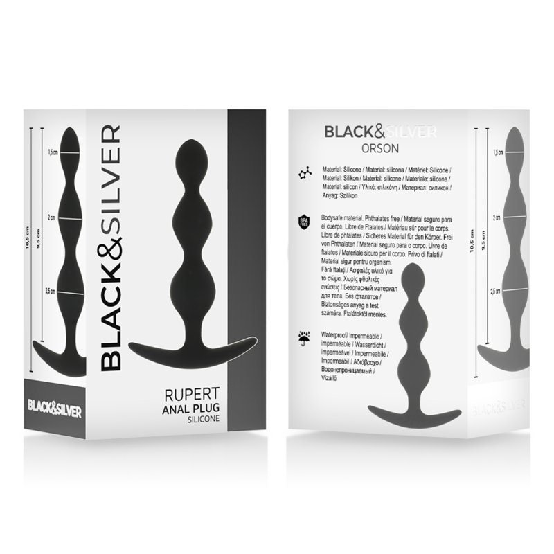 BLACK&SILVER Chaîne À Billes Anal Rupert 10 Cm — accessoires inclus